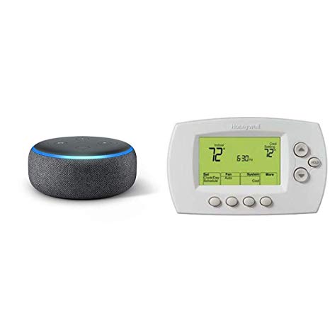 Echo Dot (3rd Gen) - Charcoal Fabric bundle with Honeywell Wi-Fi 7-Day Programmable Thermostat (RTH6580WF), Requires C Wire, Works with Alexa