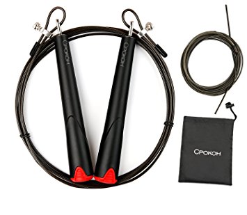 CPOKOH Speed Jump Rope Best for Skipping Exercise, Fitness Skip Training, Boxing, MMA, Comes With a Nylon Bag and a Extra Professional Sports Cable, Fully Adjustable to Fit Men, Women and Children