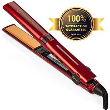 Professional ceramic ionic flat iron hair straightener, diamond & tourmaline infused plates for classy women who want smooth, shiny straight hair fast, no pinch, complimentary heat resistant carry bag