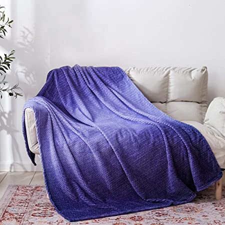 NEWCOSPLAY Luxury Super Soft Throw Blanket Premium Flannel Fleece Leaves Pattern Throw Warm Lightweight Blanket Wrinkle-Resistant and Breathable All Season Use (Gradient-Purple, Throw(50"x60"))
