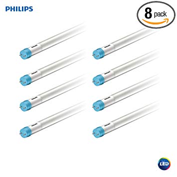 Philips LED InstantFit 4-Foot T8 Tube Light Bulb 1800-Lumen, 5000-Kelvin, 16 (32-Watt Equivalent), Medium Bi-Pin G13 Base, Daylight, 8 Pack, 544254, 5000 Kelvin, 8 Piece