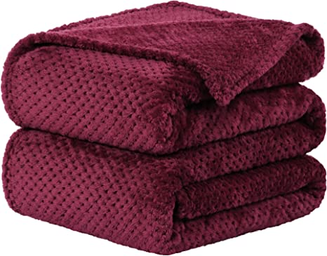 uxcell Flannel Fleece Bed Blankets, Soft Warm Microfiber Blanket (70x78 Inches, Burgundy) Mesh Fuzzy Plush 330GSM Lightweight Decorative Solid Blankets for Bed