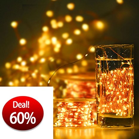 Outdoor String Lights , CroLED Waterproof Dimmable 300 LEDs 99 ft Copper Wire LED String Lights for Bedroom , Patio , Party , Christmas Tree , Christmas Decorations , Warm White - with Remote Control