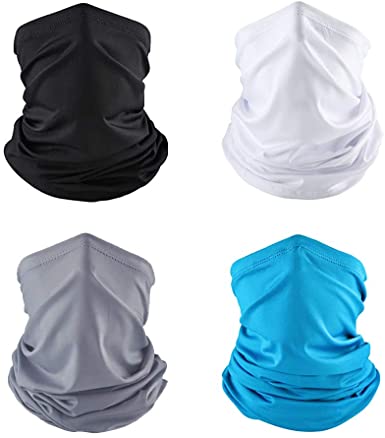 Cooling Neck gaiters for men and women, bandana dust half fishing face mask scarf reusable, neck gaiter face cover, Ice silk cloth breathable，UV proof Headband for Hiking, Running,Cycling (4 Pack)