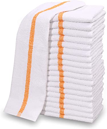 120 PC New Cotton Blend White Restaurant Bar Mops Kitchen Towels (10 Dozen) (120, Gold Stripe)