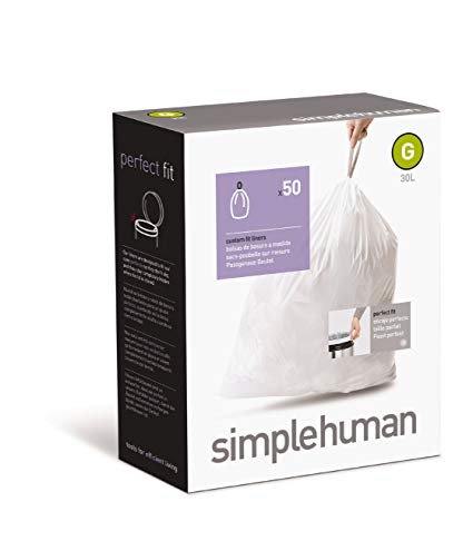 simplehuman Code G, Custom Fit Bin Liners, 50 Liners, White, 30 L