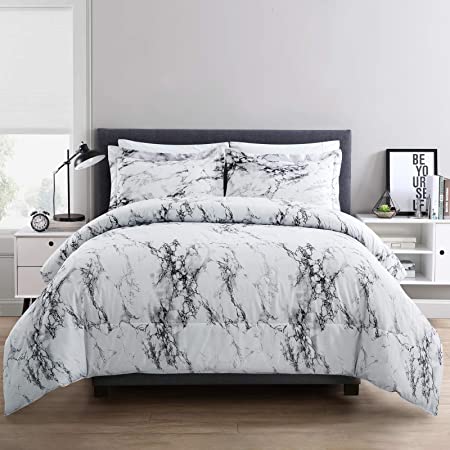 ARTALL 3 Piece Printed Marble Comforter Set with 2 Shams, Soft Microfiber Bedding for All Season, Full/Queen