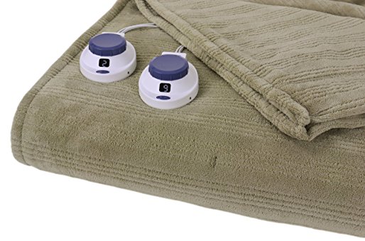 Serta Luxurious Low-Voltage Electric Heated Micro-Plush Triple-Rib King Blanket, Soft Sage