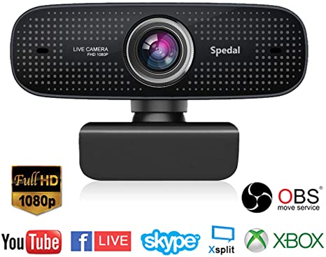 Spedal Full HD Webcam 1080p, Live Streaming Webcam, Computer Laptop Camera for OBS Xbox XSplit Skype Facebook, Compatible for Mac OS Windows 10/8/7