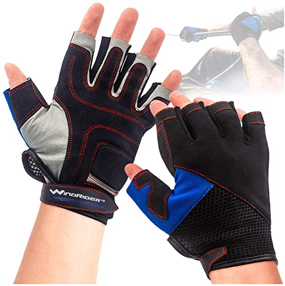 WindRider Pro Sailing Gloves - 3/4 or Full Finger - Padded Palm and Amara Reinforcement - Mesh Back for Comfort - Perfect for Sailing, Paddling, Canoeing or SUP - Sizes for Men, Women and Kids
