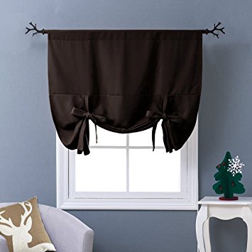 Nicetown Thermal Insulated Blackout Curtain - Tie Up Shade (Rod Pocket Panel, 46"W x 63"L, Toffee Brown)
