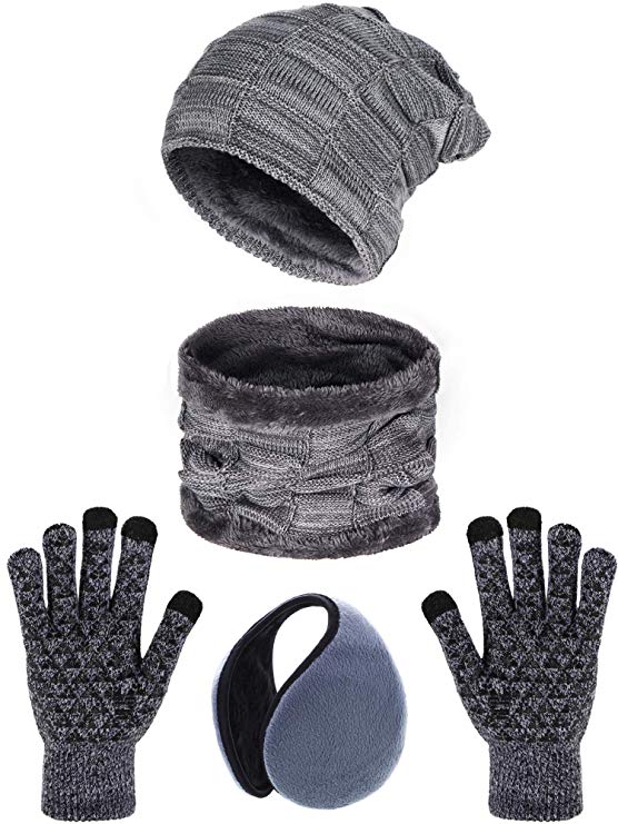 5 Pieces Winter Ski Warm Set Winter Knit Hat Neck Warmer Winter Knitted Gloves and Ear Warmer