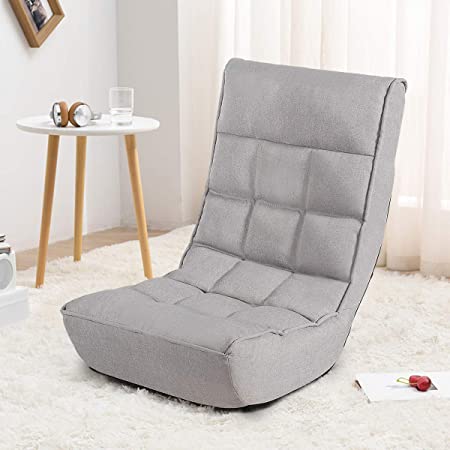 Giantex Floor Chair Sleeper 4-Position Adjustable Angle Folding Lazy Sofa Cushioned Couch Lounger Easy for Storage (Gray)