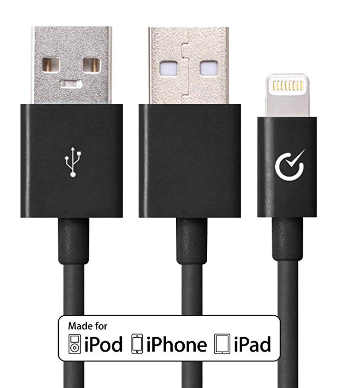 Volts 3.3ft Lightning Cable to USB [Apple MFi Certified] Black Charger w/Ultra Compact Connector Head for Apple iPhone 6 / 6s / 6 Plus, iPod, iPad & More (Black 1 Meter)
