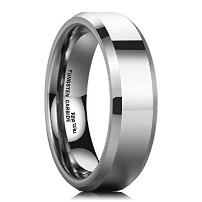 King Will BASIC Mens 6mm Tungsten Carbide Ring High Polished Finish Comfort Fit Classic Wedding Band Beveld Edge 7-14