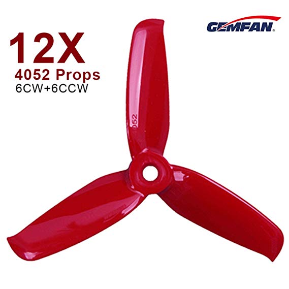 12pcs Gemfan 4052 4 inch 3-Blade Propellers Props Triblade CW CCW Propeller for 2205 2206 2207 Brushless Motor and 210 220 230 260 FPV Drone Racing Quadcopter Frame Kit by Crazepony (Red)