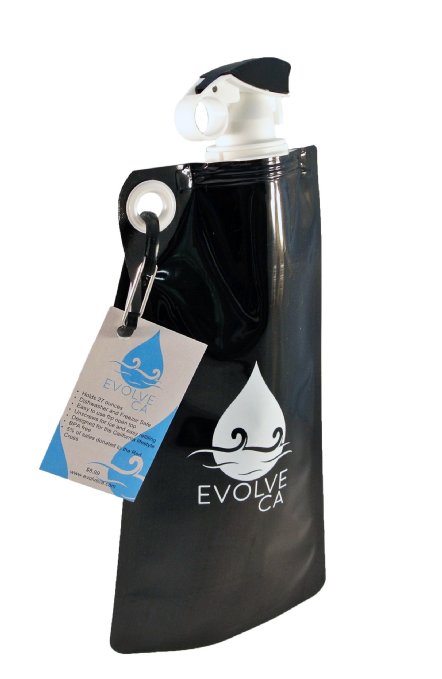 Evolve Ca Collapsible 27oz. Water Bottle BPA Free with Carabiner Clip Hook Folding Pouch Best for Hiking, Travel, Climbing, and Kayaking Can Attach to Any Purse, Belt or Bag, and is Freezable!