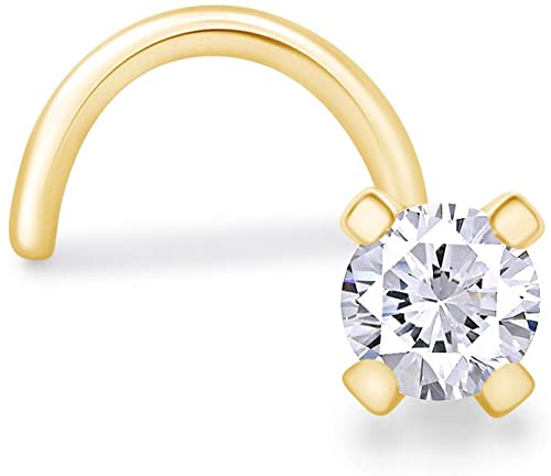 14K Solid Gold 22G Nose Stud Ring Jewelry Cubic Zirconia 1/1.5/2/2.5/3 MM