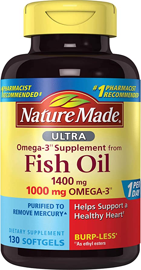 Nature Made Ultra Omega-3 Burpless Fish Oil 1400 mg Softgels w. Omega 3 1000 mg, 130 Count