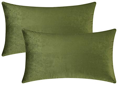 Mixhug Set of 2 Cozy Velvet Rectangle Decorative Throw Pillow Covers for Couch and Bed, Moss Green, 12 x 20 Inches