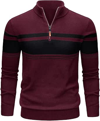 TACVASEN Men's Sweaters Quarter Zip Pullover Striped Sweaters Casual Fall Winter Sweatshirts