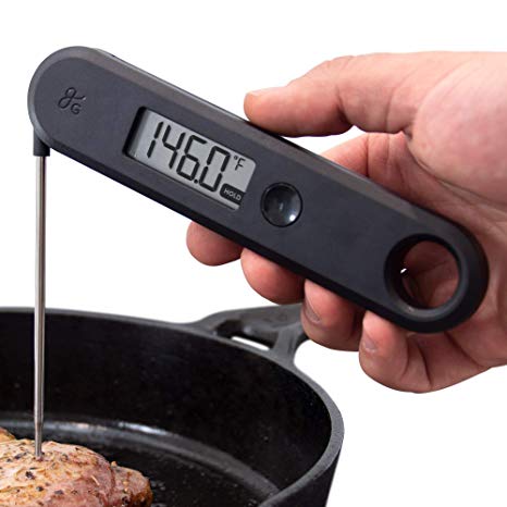 GreaterGoods Digital Food Meat Thermometer, Food Grade Kitchen Tool used with Foods like Bread, Meats, Candy, Oil, BBQ Grill, and more (Dark Grey)