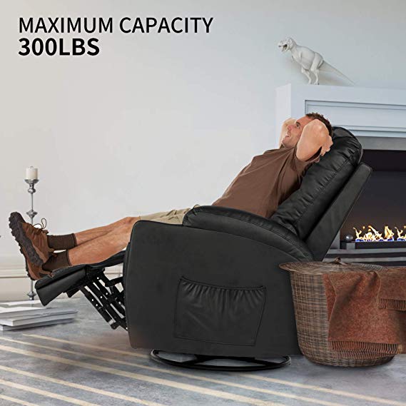 Aclumsy Massage Recliner Chair 360 Degree Swivel Heated PU Leather Ergonomic Lounge with Remote Control,Black