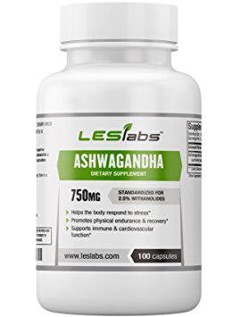 Ashwagandha Extract - 750mg - Natural Supplement for Stress and Mental Acuity - Standardized to 2.5% Withanolides - 100 Capsules