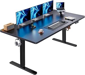 HUANUO Electric Standing Desk, 71 x 35 inch Large Height Adjustable Desk, Powerful Brushless Motor, 4 Memory Preset, Sit Stand Up Desk, Home Office Computer Desk with Thick T-Shaped Frame