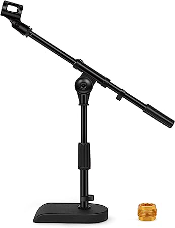 InnoGear Adjustable Desk Microphone Stand, Weighted Base with Soft Grip Twist Clutch, Boom Arm, 3/8/'' and 5/8/'' Threaded Mounts for Blue Yeti and Blue Snowball, Kick Drums, Guitar Amps, Black