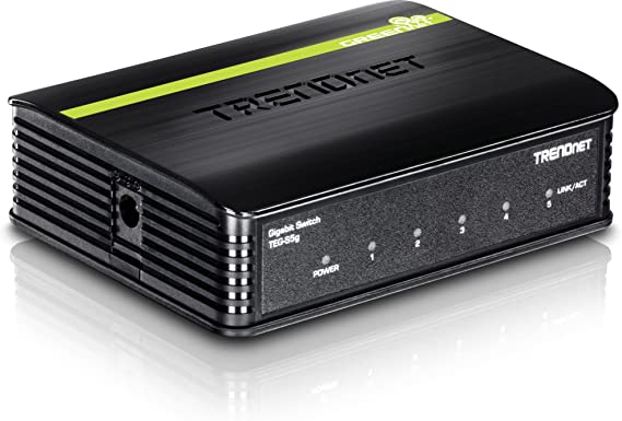 TRENDnet 5-Port Unmanaged Gigabit GREENnet Desktop Plastic Housing Switch, TEG-S5G, Plug & Play, 5 X Gigabit Ethernet Ports, 10Gbps Switching Capacity, Network Ethernet Switch, Fanless