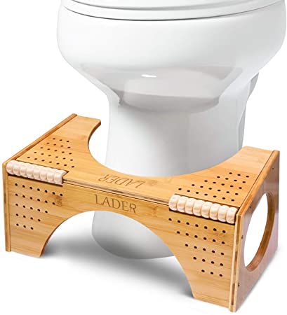 LADER Squatting Toilet Stool,Bamboo Non-Slip Squatting Toilet Step Stool,Portable Bathroom Squatting Urinal with Flip Adjustment,Two Sizes-in-one(7"and 9")