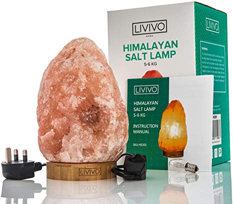 LIVIVO Natural Himalayan Rock Salt Lamp with DImmer and Spare Bulb - Create a Relaxing Warm Atmosphere and Improve Health and Wellbeing