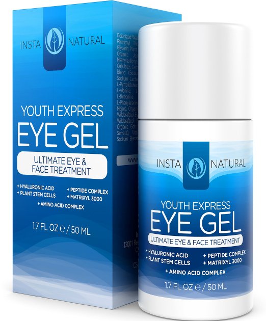 InstaNatural Eye Gel - Cream for Wrinkles Dark Circles Crows Feet Redness and Bags - Anti Aging Moisturizer for Men and Women - Eraser with Hyaluronic Acid Lifts and Firms Saggy Under Eye Skin - 17 OZ