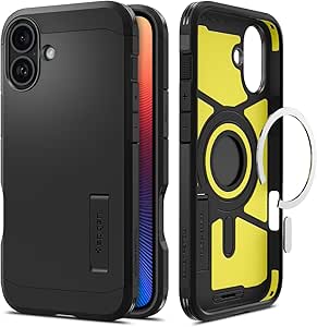 Spigen Tough Armor (Ai) MagFit Designed for iPhone 16 Case (2024) [Kickstand] [Military-Grade Protection] Compatible with MagSafe - Black