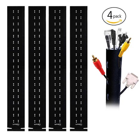 Emarth 4pack 40'' Cable Management Sleeve, Flexible Neoprene Cable Wrap for PC/ TV/ Office/ Phones/ Speakers