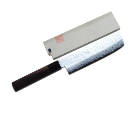 Yoshihiro NSW VG-10 46 Layers Hammered Damascus Nakiri Japanese Vegetable Knife 6 Rosewood
