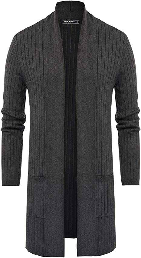 PAUL JONES Men's Long Sleeve Shawl Collar Open Front Long Cardigan Sweater