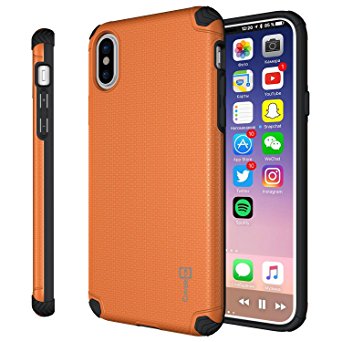 iPhone X Slim Case, CoverON Bios Series Minimalist Thin Fit Protective Hard Phone Cover with Embedded Metal Plate for Magnetic Car Mounts - Orange and Black