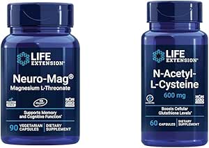 Life Extension Neuro-mag Magnesium L-threonate, Magnesium L-threonate, Brain Health & N-Acetyl-L-Cysteine (NAC), Immune, Respiratory, Liver Health, NAC 600 mg