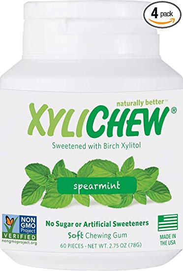 Xylichew - Naturally Better Sugar-Free Chewing Gum, Spearmint - 4 Pack of 60 Pieces (240 Pieces Total)