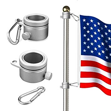 Wrightus 2 Pack Aluminum Flagpole Mounting Rings 360 Degree Rotating Flagpole Flag Mounting Rings Spinning Flag Pole Kit with Carabiner for 1.25 Inch Diameter (Dia-1.25")
