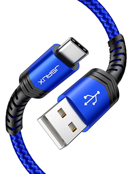 USB Type C Cable 3A Fast Charging [2-Pack 10ft], JSAUX USB-A to USB-C Charge Braided Cord Compatible with Samsung Galaxy S10 S9 S8 S20 Plus A51 A11,Note 10 9 8, PS5 Controller, USB C Charger-Blue