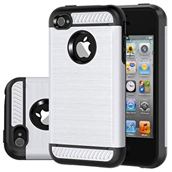 iPhone 4 Case, iPhone 4S Case, CHTech Brushed Metal Texture Series Hybrid Shockproof Protection Scratch Proof Armor Case Cover for Apple iPhone 4/4S - Silver