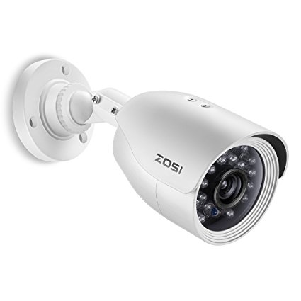 ZOSI AHD 720P 1280TVL Surveillance CCTV Camera 24 Infrared LEDs with 65ft IR Night Vision Distance 3.6mm Lens Wide Angle Weatherproof Outdoor Indoor Security Bullet Camera