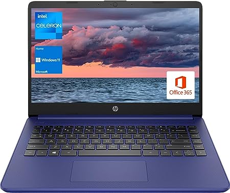 HP Portable Laptop, Student and Business, 14" HD Display, Intel Quad-Core N4120, 16GB DDR4 RAM, 64GB eMMC, 1 Year Office 365, Webcam, SD Card Reader, HDMI, Wi-Fi, Windows 11 Home, Blue, KKE Mousepad