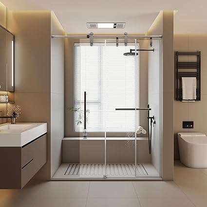 KooYaa 60 * 72 Frameless Shower Door with Sliding Door and Fixed Panel,Rust-Resistant Stainless Steel, 5/16 Inch (8mm) Tempered Glass w/Explosion-Proof Film Wraps, Easy Installation,for Bathroom
