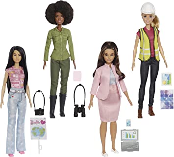 Barbie Eco-Leadership Team 4 Doll Set, Recycled Plastic (Except Head & Hair), Recycled Clothes Fabric, Accessories, Great Gift for Ages 3 Years Old & Up