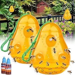 Wasp Trap Bee Catcher, Outdoor Hanging Wasp Repellent, Non-Toxic Reusable Hornet and Yellow Jacket Trap, 2 Pack Orange (Pear Shape)