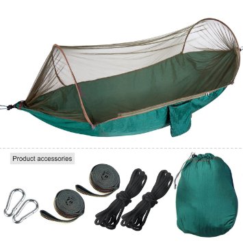 Hammock with Mosquito Net Tent 6.6-8.2 Feet for 4 Season Outdoor Camping That can be used as a Travel Bed and Comes with 2 Extra Sturdy Tree Straps